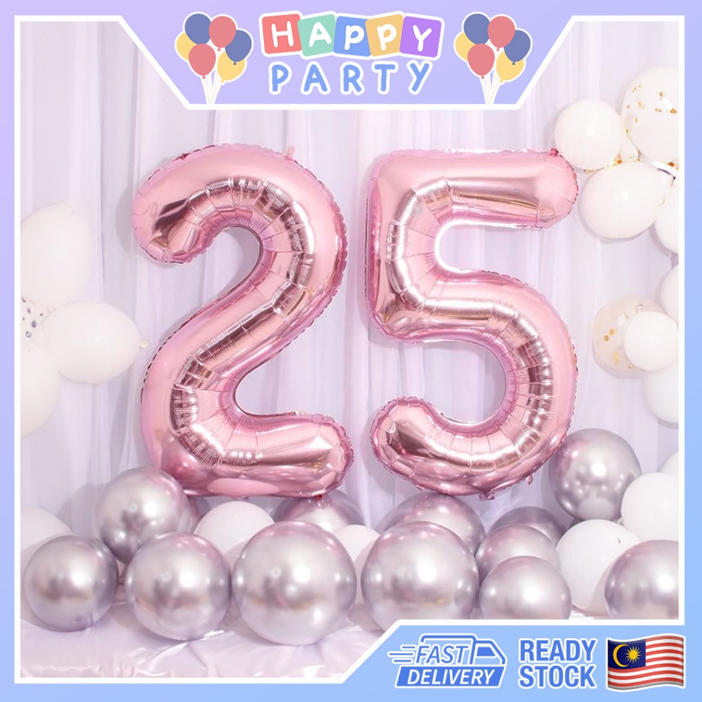 ?READY STOCK?32 Inch 0-9 Number Balloon Party Balloon Birthday Foil Balloons Metallic Chrome Belon Party Decor 32’’ 号码气球