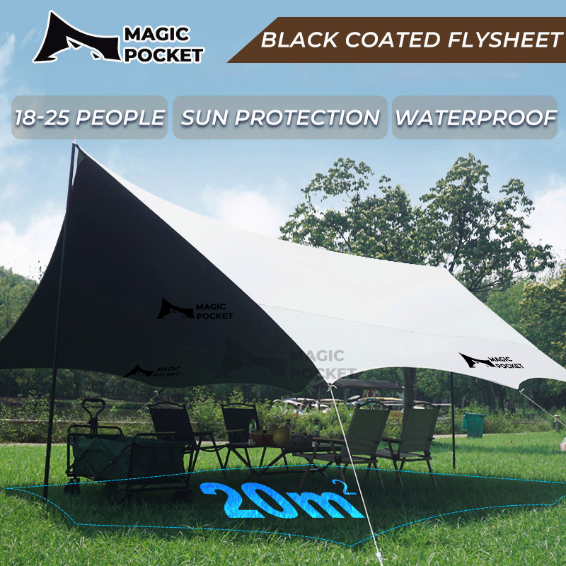 Butterfly Shape Tarp Flysheet set black Coating 5.2m x 4.5m Camping Waterproof UV-proof Shelter Tent Awning