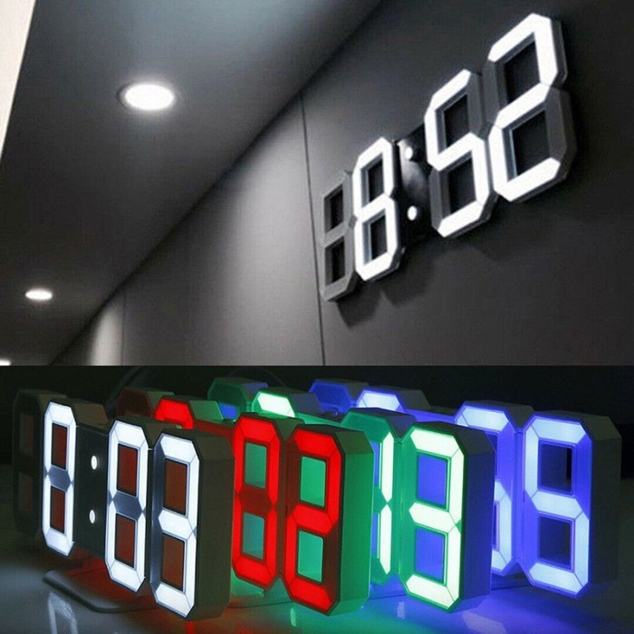 Multifunction 3D LED Digital Wall Alarm Clock with Night Mode Cable & Battery Included / Jam Meja Dan Dinding