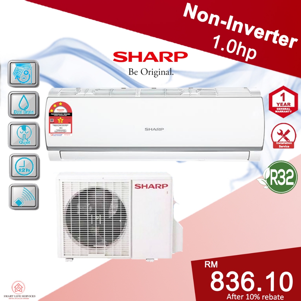 【LOWEST PRICE】Sharp 1HP/1.5HP/2HP/2.5HP Non Inverter Air Conditioner R32 Aircond Self-Cleaning & Energy Saving AIR COND