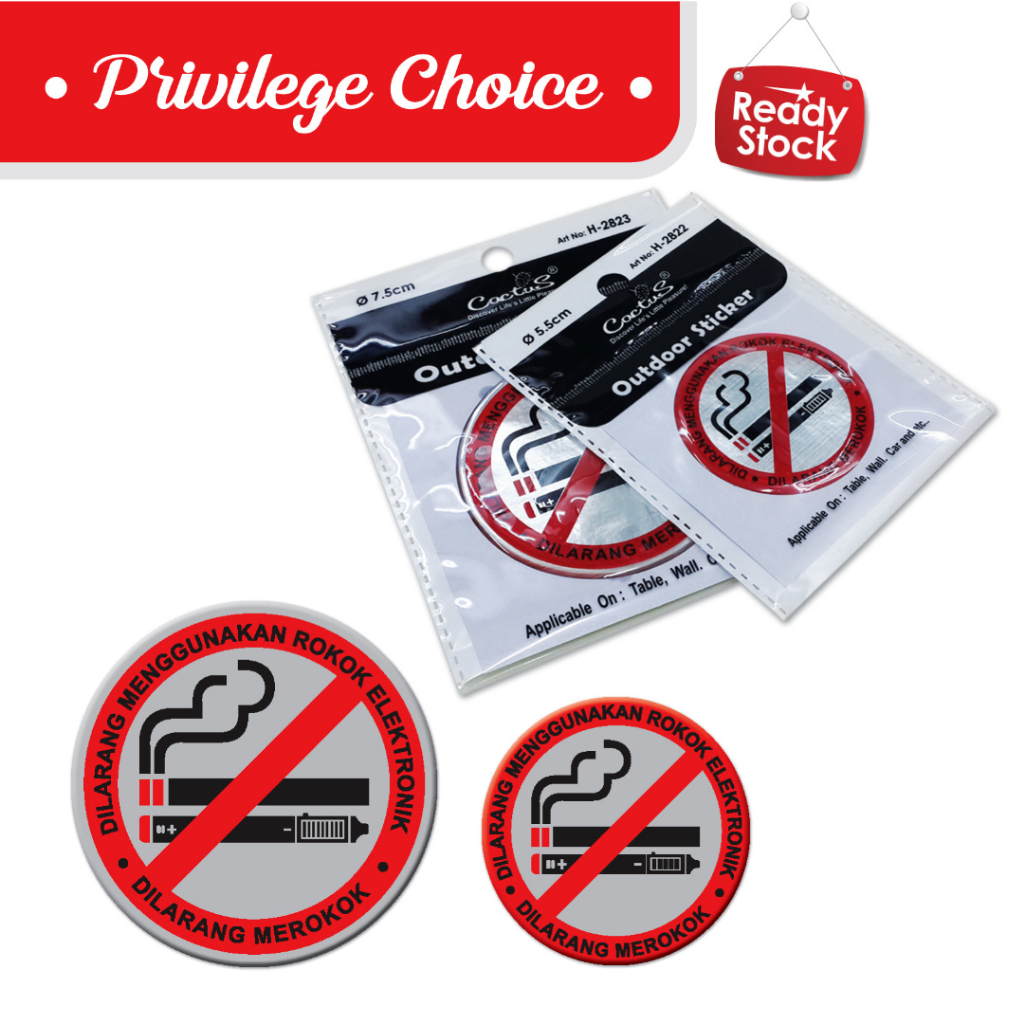 Round Shape No Smoking No Vaping Sticker / E-hailing No Smoking No Vaping / Gloss Epoxy No Smoking