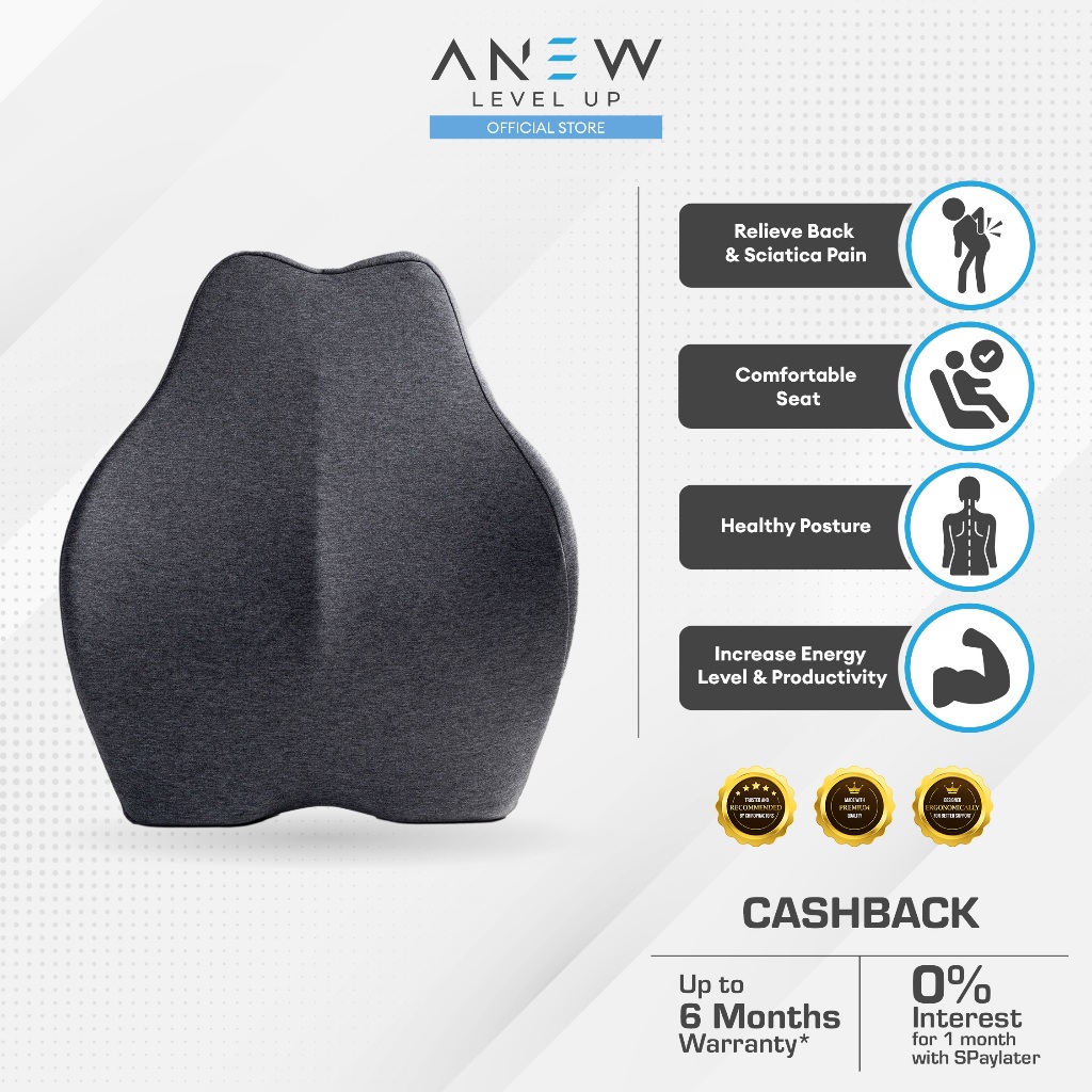 ANEW Lumbar Support Ergonomic Back Cushion for Work or Gaming (Grey Only)