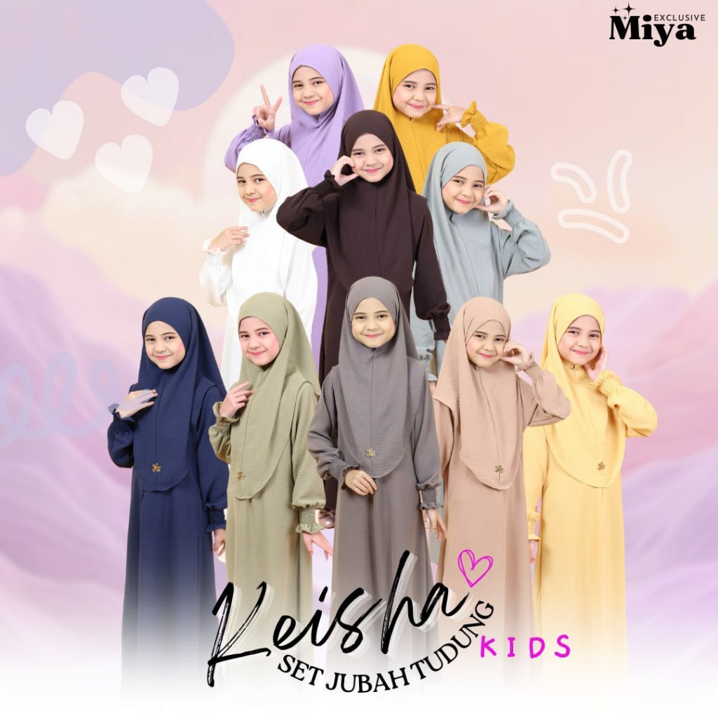 Keisha Set Jubah Tudung Kids | Kain Cey Crepe Ironless | With Free Tudung Sarung Cantik Cuff