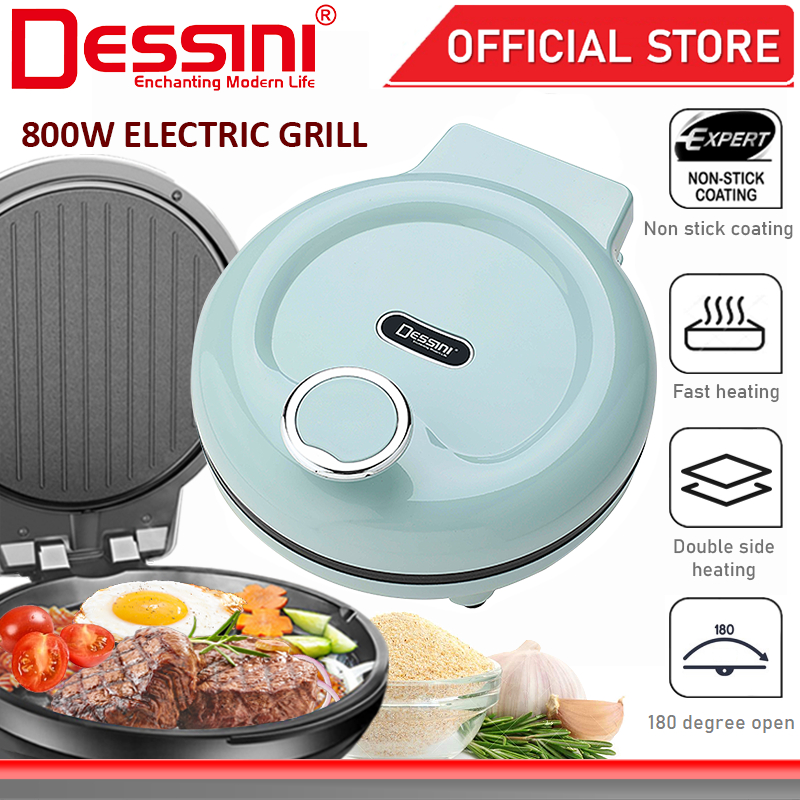 DESSINI ITALY 180° Open 20CM Double Sided Non-Stick Electric Baking Pan Pizza Crepe Pancake Maker BBQ Grill Pot Cooker