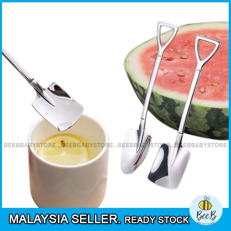 Kids Self Feeding Spoon Stainless Steel Coffee Spoon Shovel Shape Coffee Dessert Fruit Teaspoon Tableware Cutlery BTP