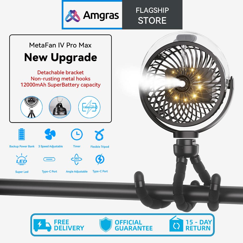 Amgras Stroller Baby Portable Mini Fan Rechargeable 9 Leds/Ultra Quiet/Flexible Tripod/55 Hours (6000mAh)