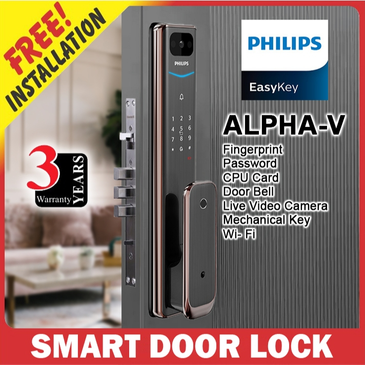 Philips Digital Lock Easy Key Alpha V (no screen) ( Fingerprint , CPU card , Password, Key, Live Video Camera, Wifi 智能锁