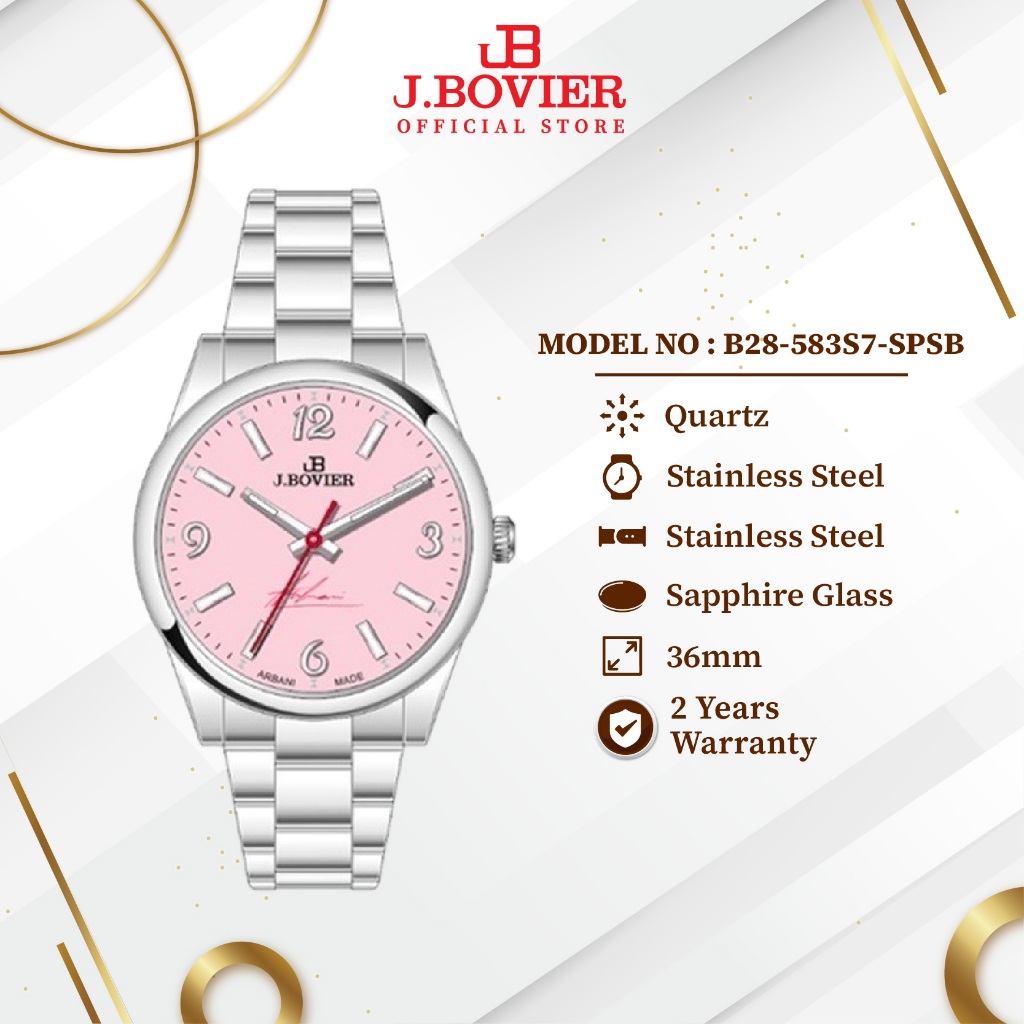 [2 Years Warranty] J.Bovier Quartz Unisex Watch Jam Tangan B28-5837-SPSB