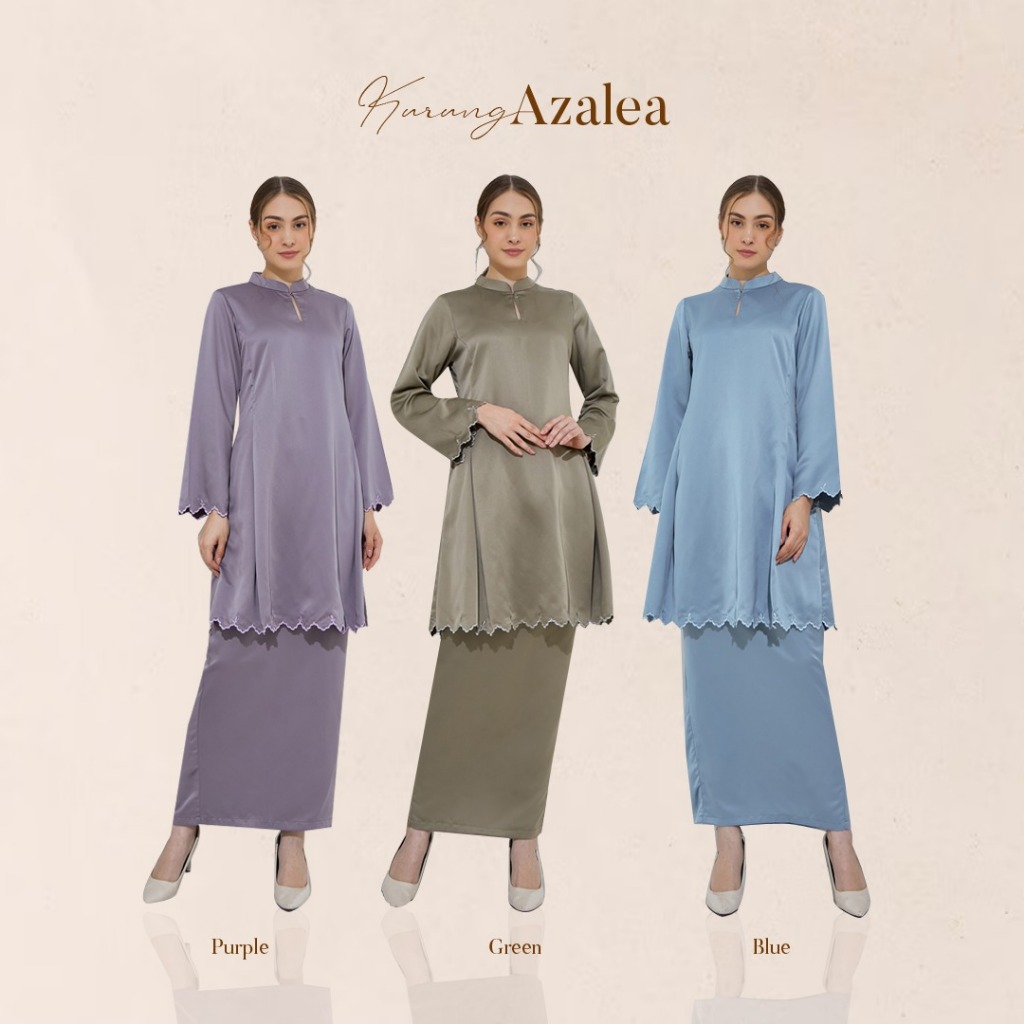 Kurung Factory Labuh Azalea Moden Sulam 2024 Bridesmaid Kurung Pahang Satin Kolar Cekak Musang