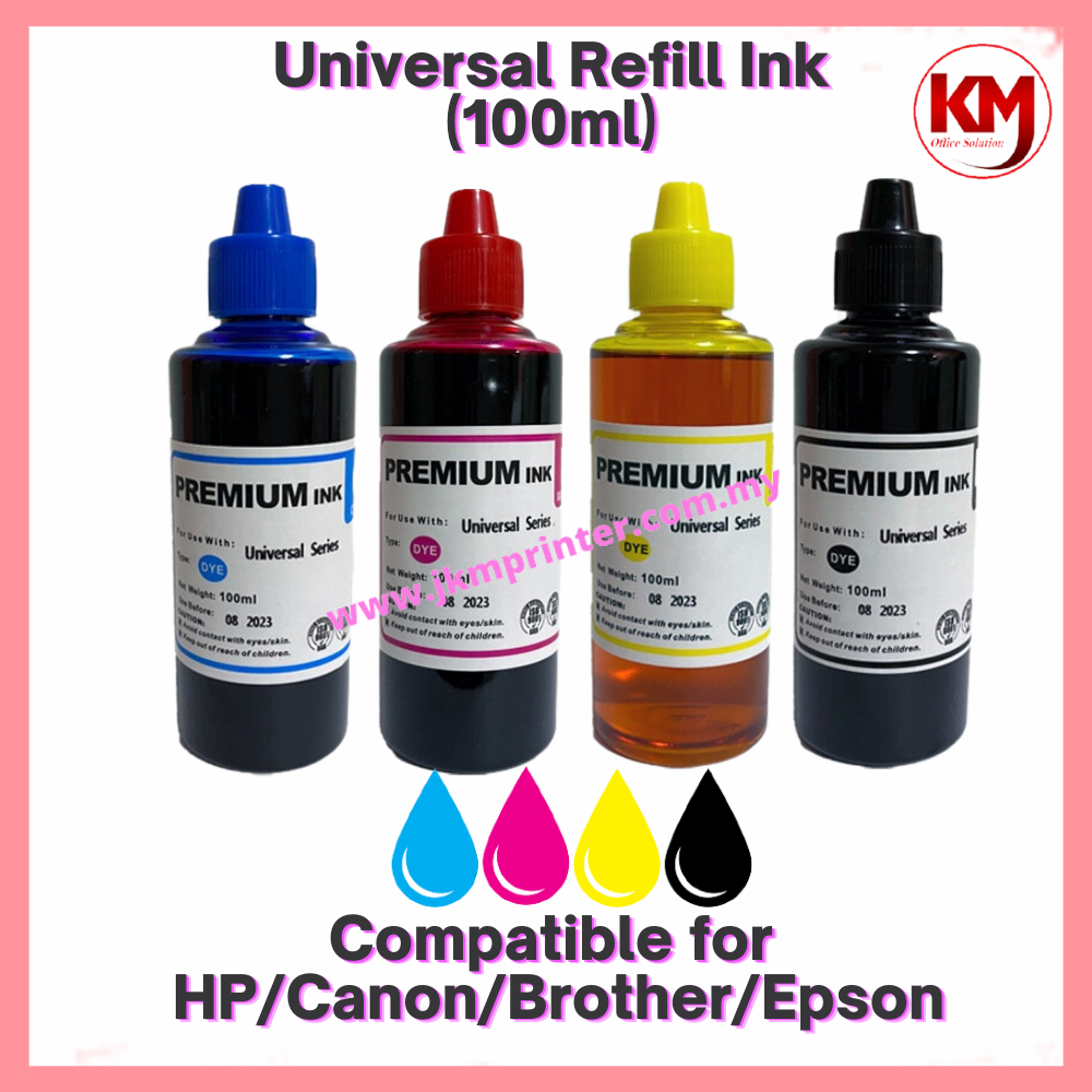 UNIVERSAL Inkjet Printer Refill Dye Ink (BK+C+Y+M) 100ml For EPSON BROTHER Canon HP CISS Printer