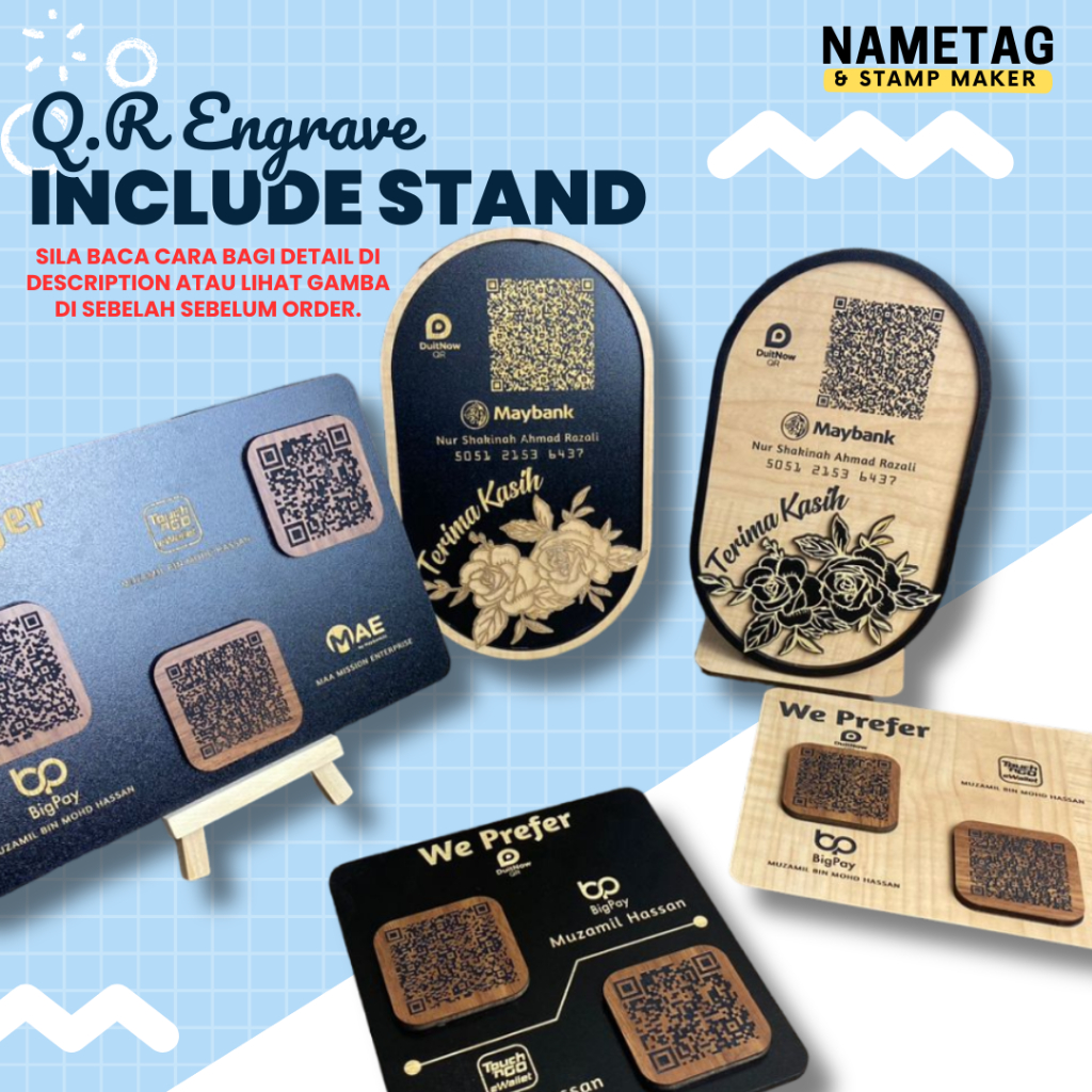 Custom Engrave 2 Qr Code Ewallet Mae / Maybank Qrpay/ Tng/ Big Pay