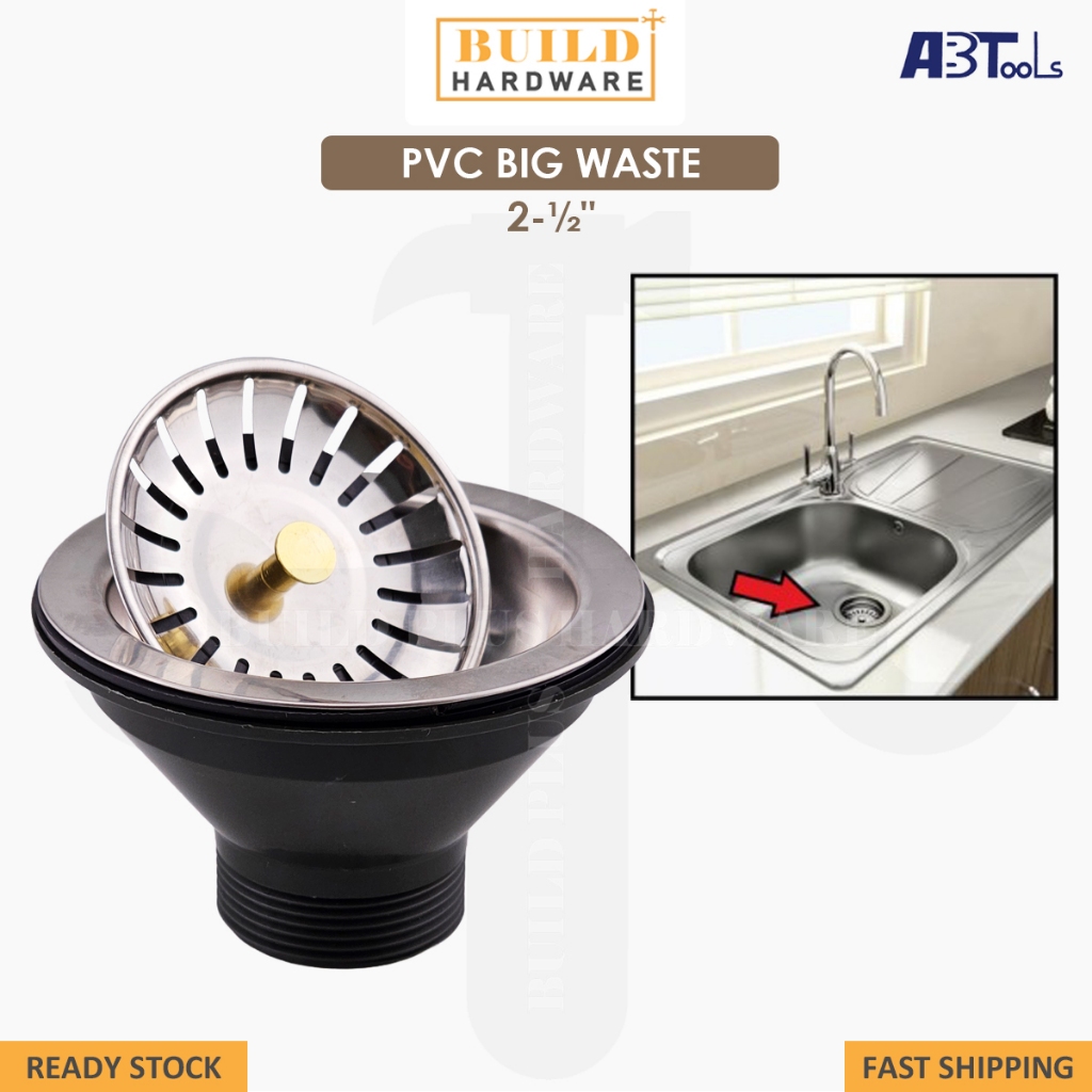 ABTools 2-1/2" PVC Big Waste Kitchen Sink Waste Drain with Filter Tray 大型洗碗盆出水盖