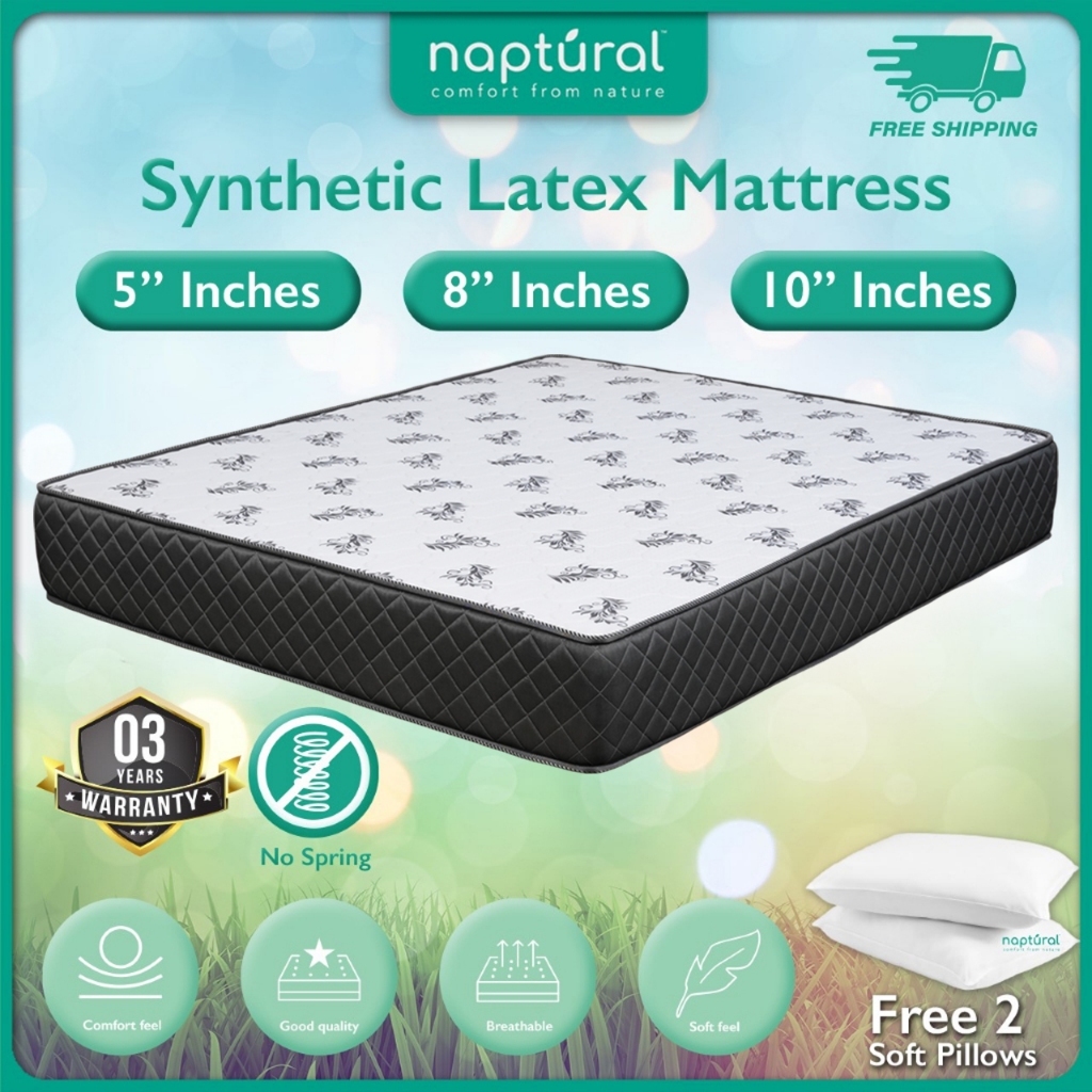 Free Shipping NTR 8" 10" & 5" Synthetic Latex Single /S.Single /Queen /King Size Mattress Tilam (Free Pillow)
