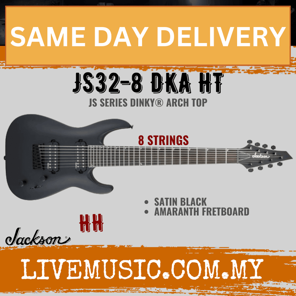 Jackson Dinky JS32-8 DKA 8-Strings Electric Guitar, Amaranth Fretboard - Satin Black (JS328 / JS32 8)