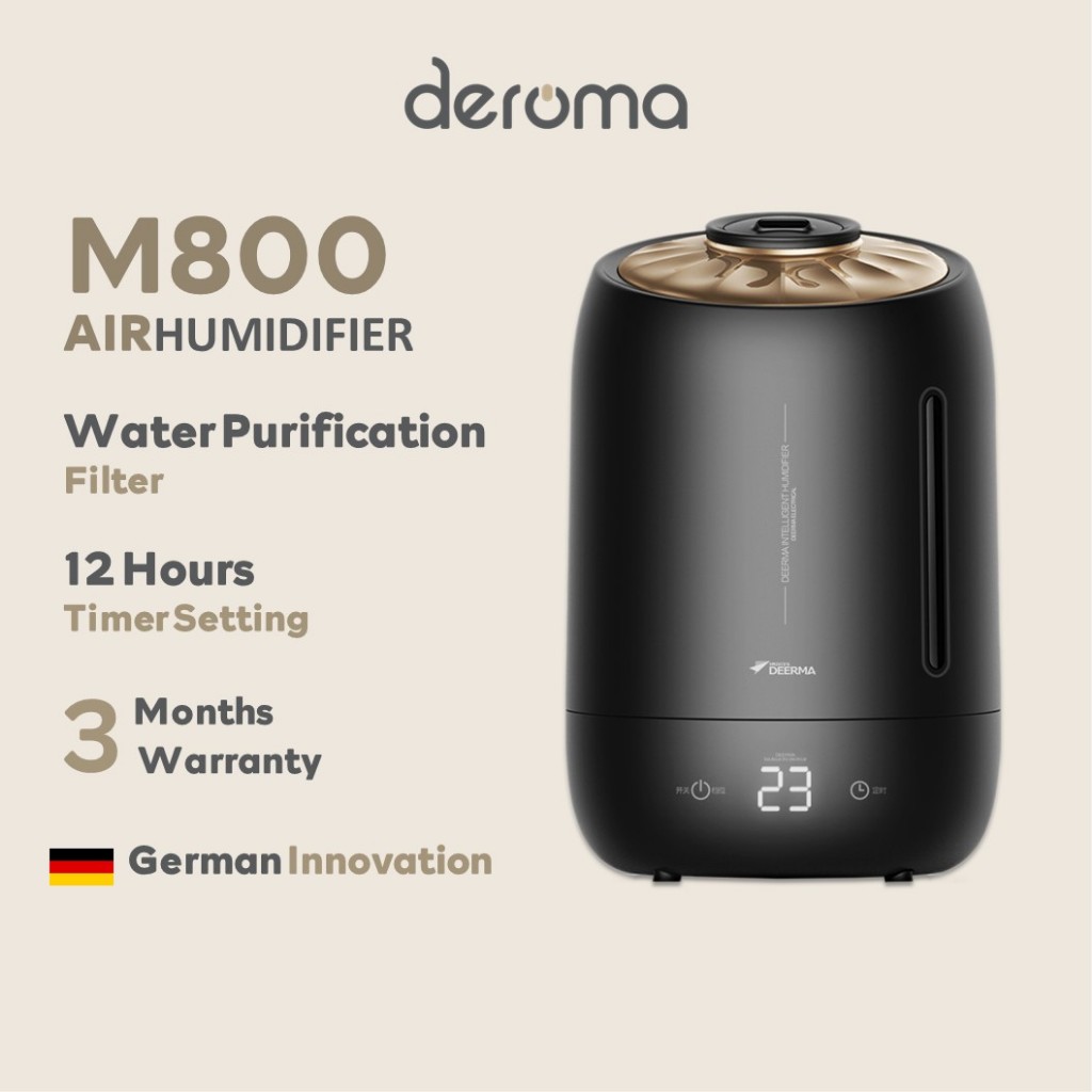 Deerma M800 Digital LED Display Air Humidifier (5L) + Deroma Essential - Black Pearl