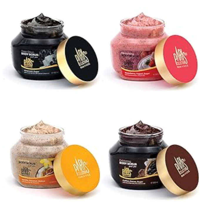 Paris Collection Body Scrub 500gm |Vanilla Coconut Walnut| Strawberry Yogurt Sugar | Charcoal Sugar | Coffee Cocoa Sugar