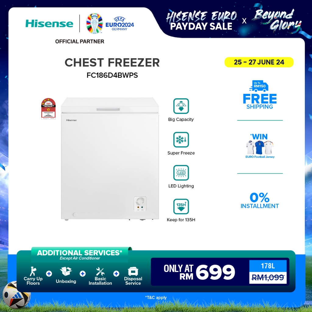 [FREE Installation] Hisense Chest Freezer 卧式冷柜 (178L) FC186D4BWPS