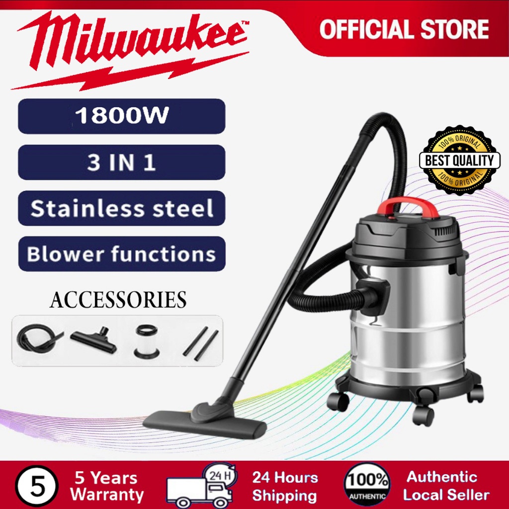 Milwaukee Vacuum Cleaner Heavy Duty 3in1 Stainless Steel Vacuum Cleaner Wet And Dry Car Vacum Kereta Vakum 吸尘机