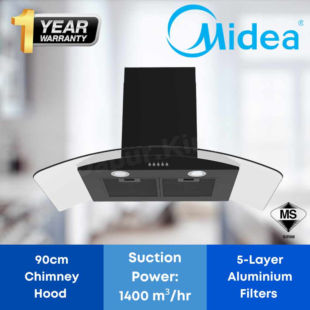 Midea Designer Cooker Hood MCH-90V71 / Chimney Hood 1400 m3 & 3 Speed Replace MCH-90MV1