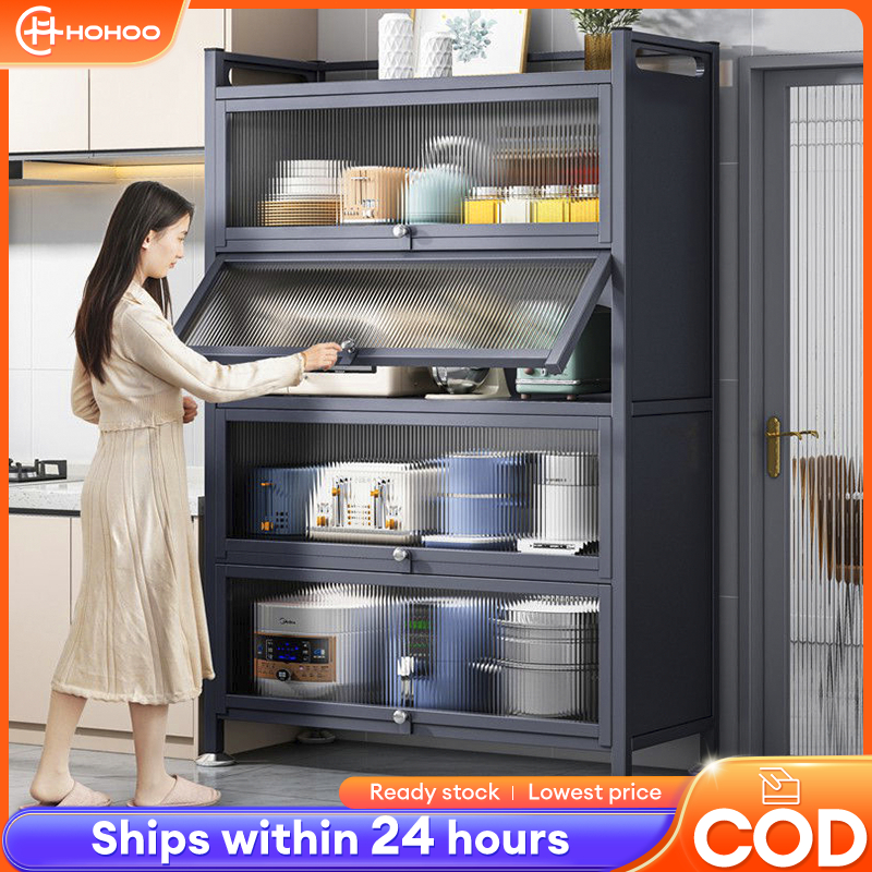 HM 5layer Kitchen Cabinet Microwave Oven Rack Storage Shelves with Door Multifunctional shelf Kabinet Rak Dapur 厨房置物架