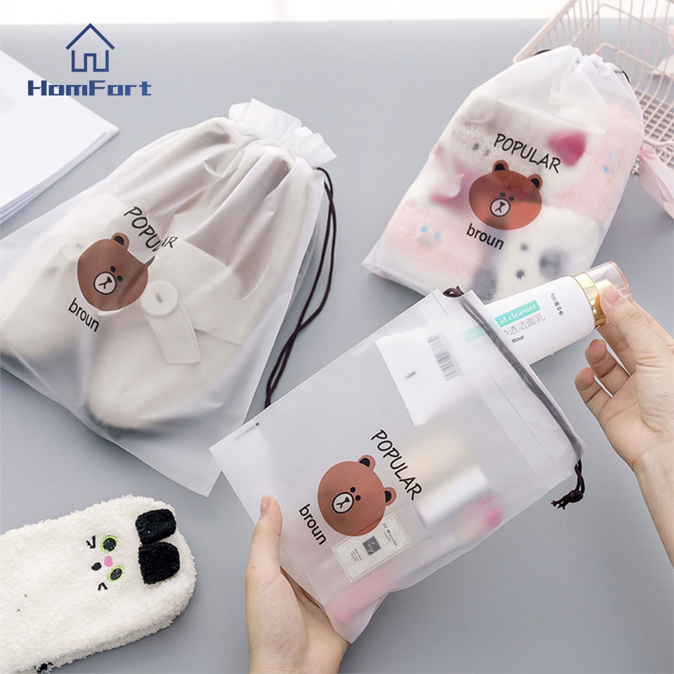 【WATERPROOF】Drawstring Bag Storage Organizer Transparent Matte Storage Bag Travel Cosmetic Toiletries 束口袋抽绳