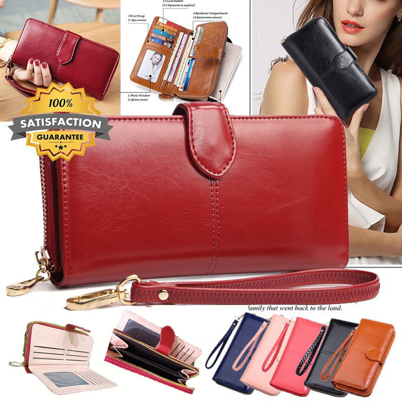 Fashion Women Wallet PU Leather Portable Multifunction Long Purse Oil Wax Leather Perfect Feeling for Hand Dompet Wanita