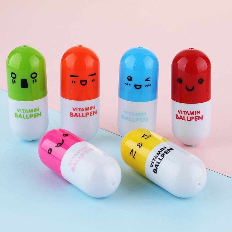 Capsule Shaped Colorful Retractable Ballpoint Pens Emoji Creative Cute Fold Pen Pills Stationery