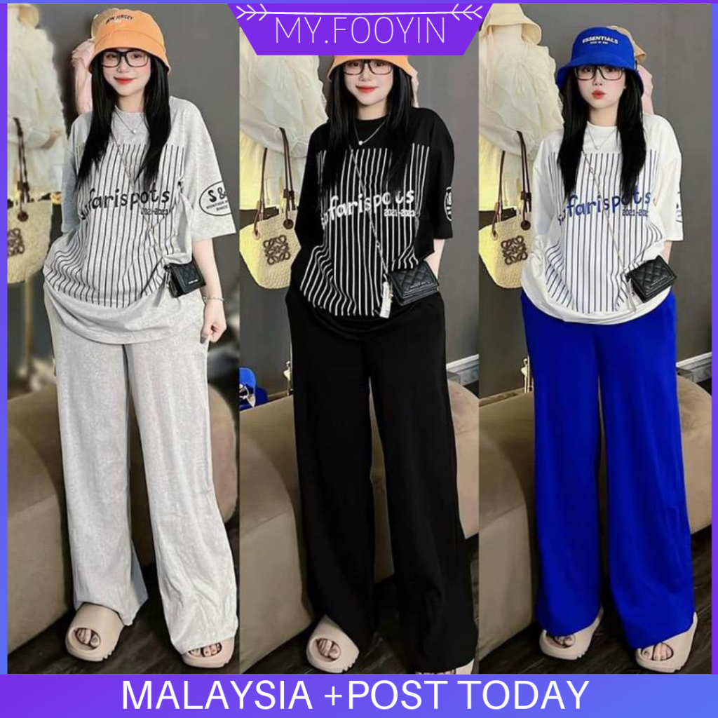 C115 READY STOCK MYFOOYIN Fashion Pakaian Wanita Pakai Baju Olahraga Lady Lengan Panjang Longgar Baju Seluar Pants