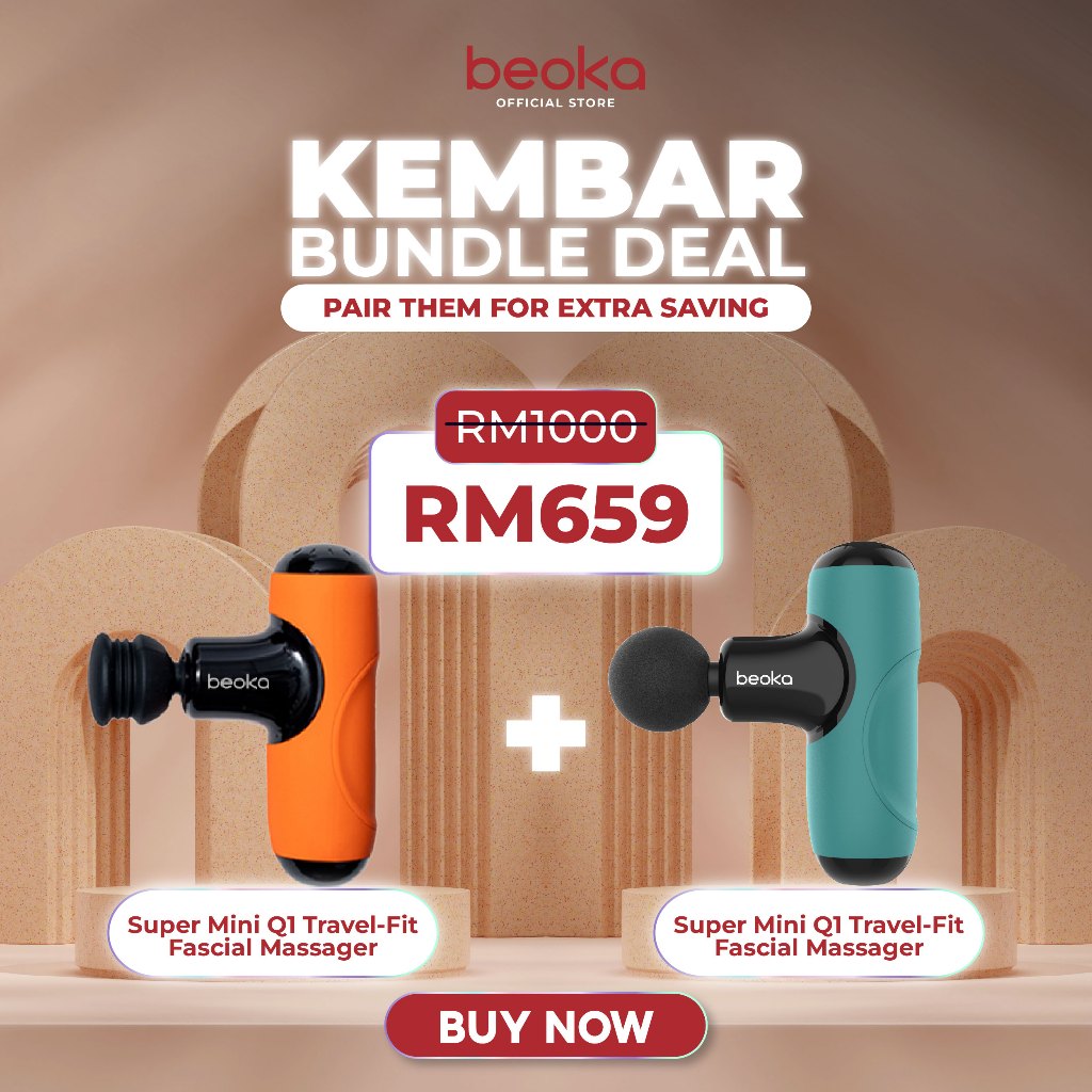 (Kembar Deal) 2 x Beoka Super Mini Q1 Travel-Fit Fascial Massage Gun Mesin Urut 按摩枪 Bundle Deal | 8kg Stall Force