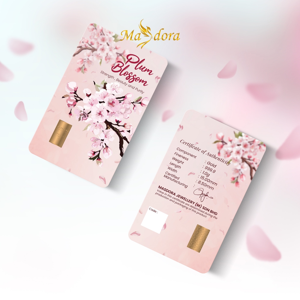 MASDORA 999.9 Gold Bar 1.00GM Flower Series ~ Plum Blossom (EMAS 999.9/24K)