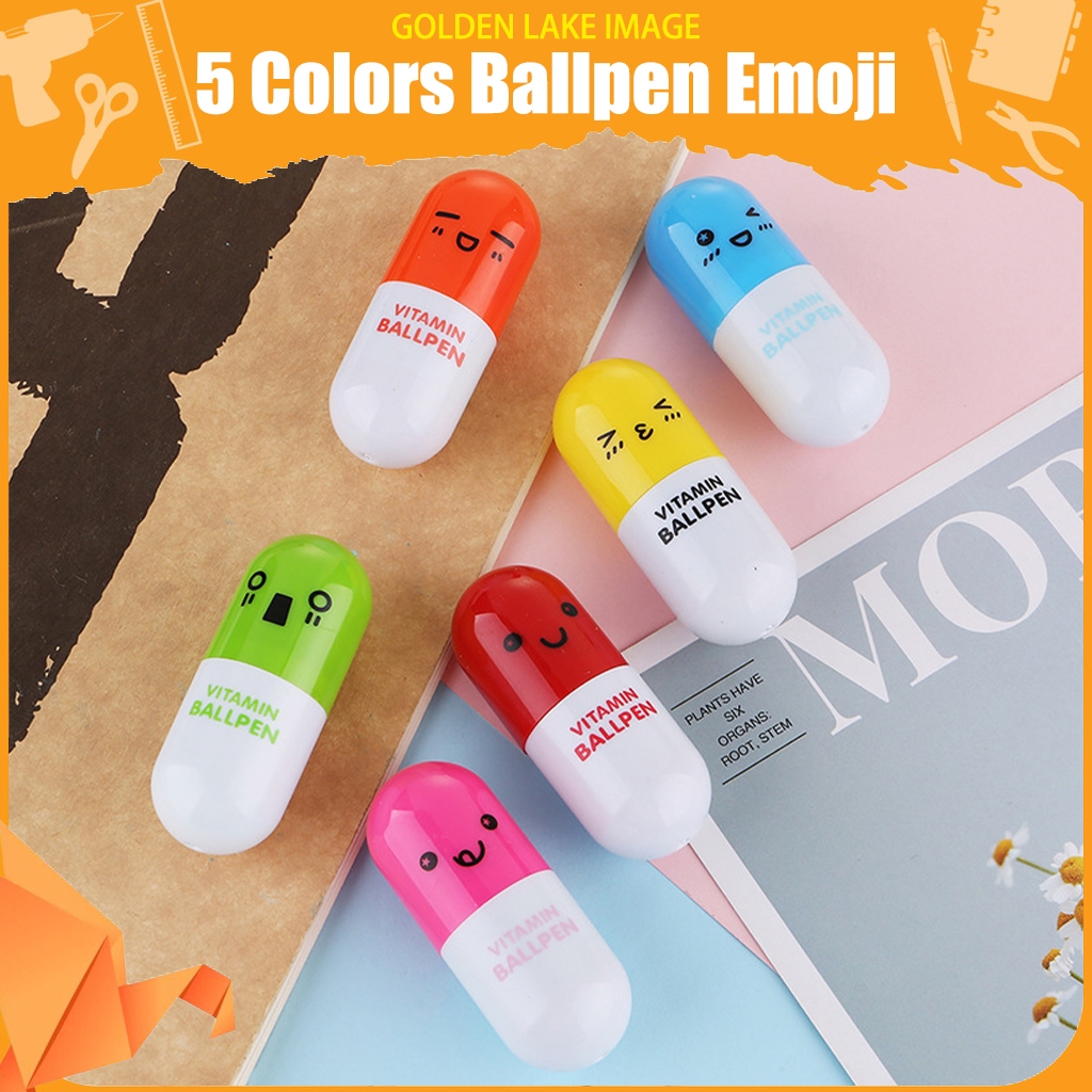 Kawaii Emoji Ballpoint Pen Novelty Creative Retractable Cute Capsule Pill Shape Promotional Gift