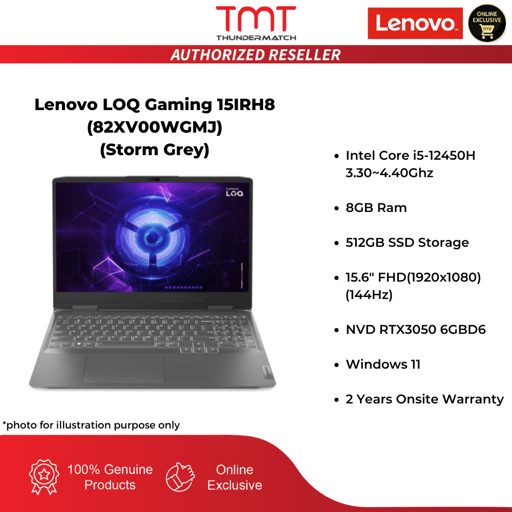 Lenovo LOQ Gaming 15IRH8 (82XV00WGMJ) Gaming Laptop | Intel Core i5-12450H | 8GB RAM 512GB SSD | 15.