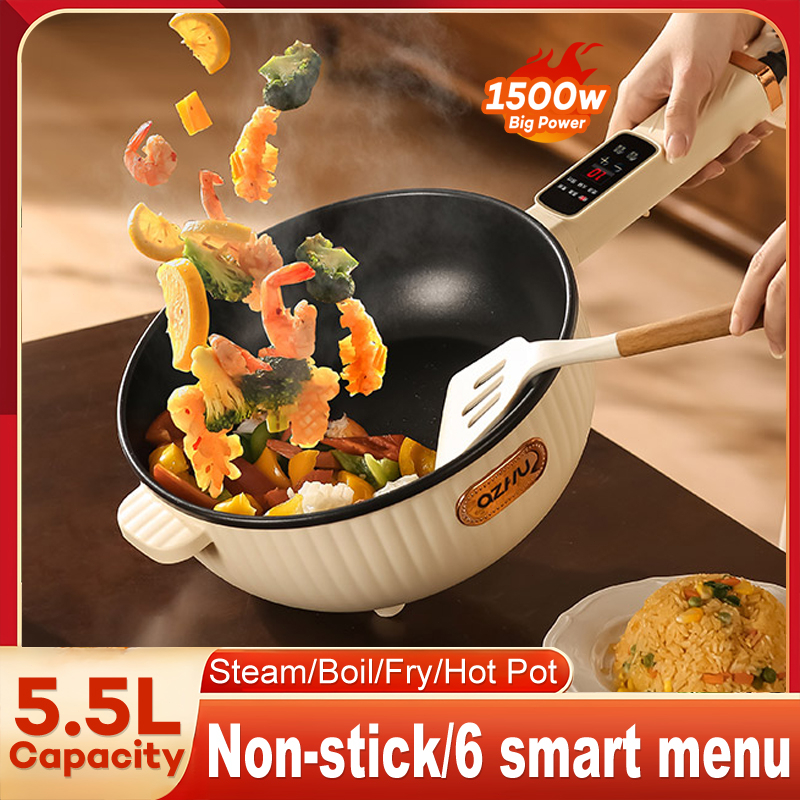 5.5L Electric Frying Pan Big Capacity 5 Gear Adjustable Smart Touch Electric Cooker MultiFunction Non-stick Pan Hot Pot