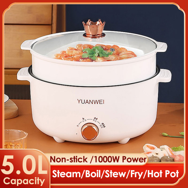 5L Large Capacity Multifunctional Electric Cooker Non-Stick Multi Cooker with Steamer 1000W Electric Cooking Pot Hot Pot