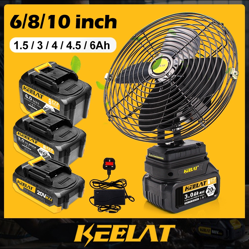 KEELAT 6/8/10 inch Kipas Camping Portable Fan High Power Outdoor Desktop Cooling Fans Adjustable Cordless Fan Outdoor