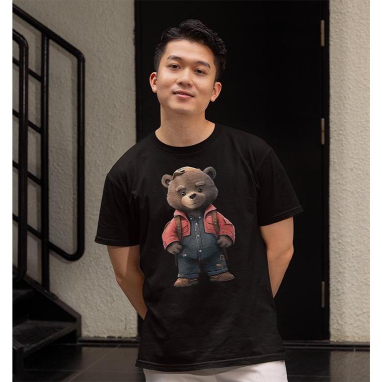 unisex Short-sleeved T-shirt Bear Print Ins Trend Half-sleeved New Men's Handsome Youth Fashion Top