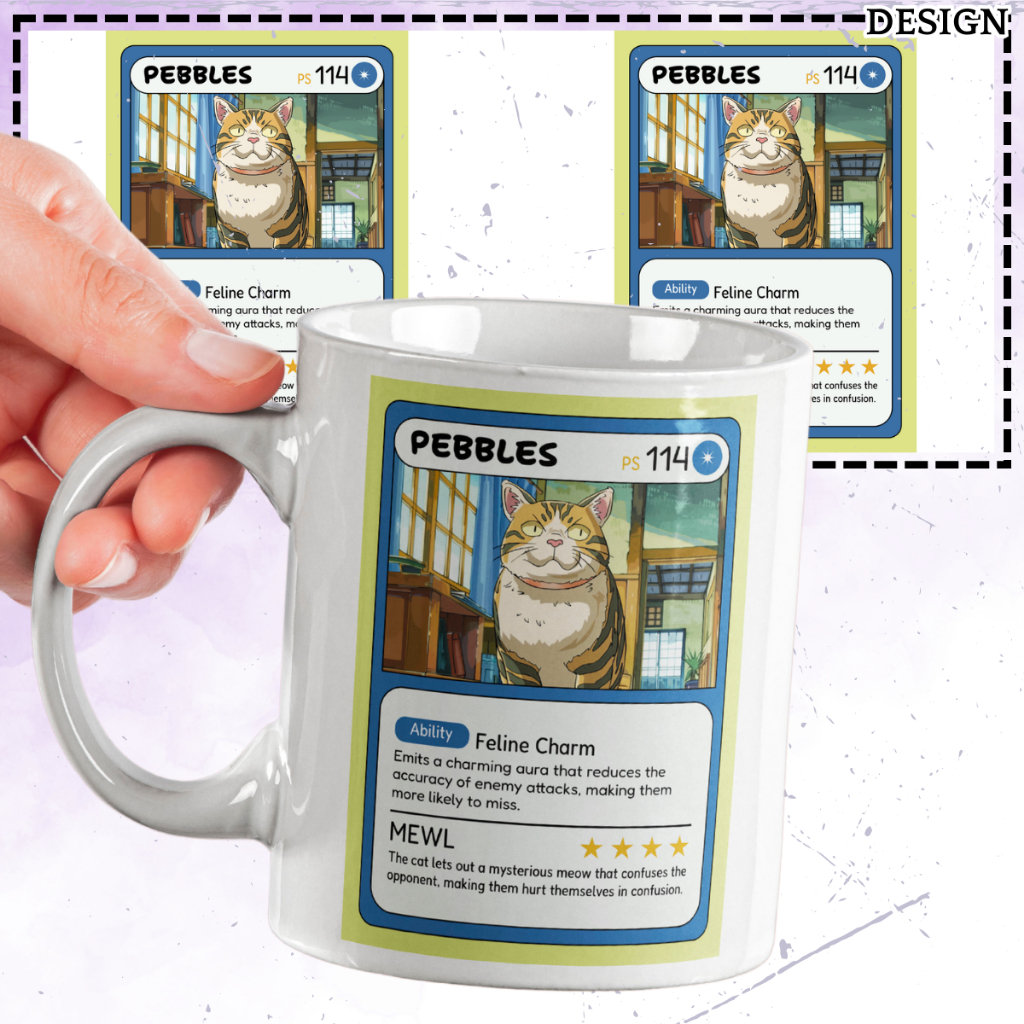 [P07-105] CUTE MUG - TRADING CARD CAT CERAMIC WHITE MUG GIFT IDEA FREE ADD NAME/TEXT