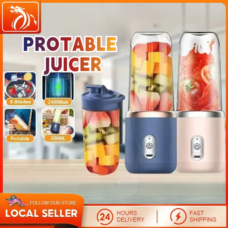 600ml 6 Blade juice mixer Electric fruit juicer blender mini Wireless Portable household USB Charging Ice Crushing 榨汁机