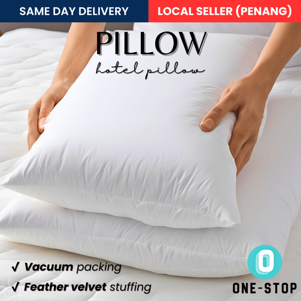 Premium 1.7KG Hotel Pillow | Extra Firm Feather Fabric | Luxurious Comfort Pillow | Bantal Hotel | 高级羽丝酒店枕头