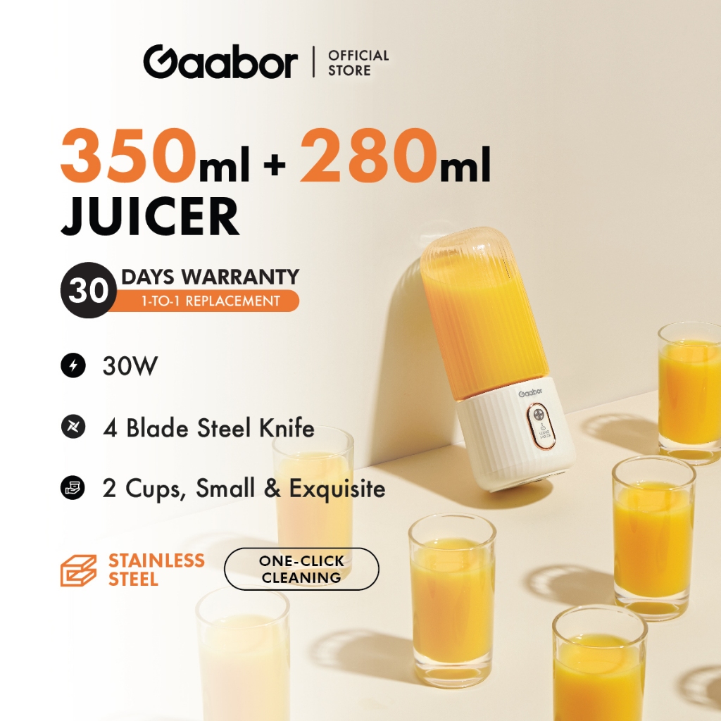 Gaabor Wireless Portable Juicer Mini High Capacity 6 Blade  Dual Cup FP03T-WH01A Gift Fruit Juicer