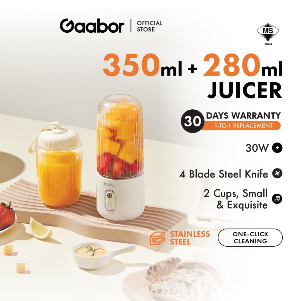 Gaabor High Capacity Wireless Portable Juicer Mini 6 Blade Dual Cup FP03T-WH01A Fruit Juicer