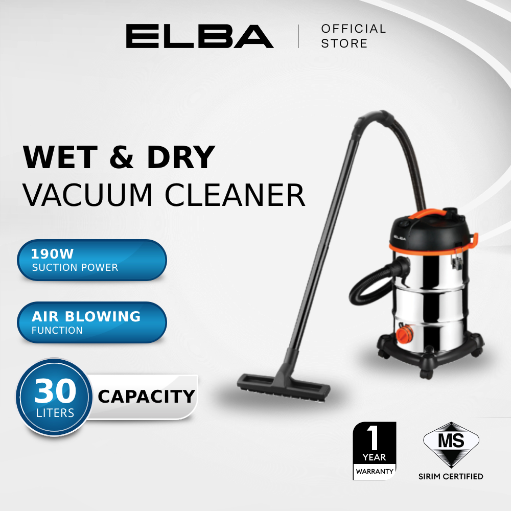 ELBA Wet & Dry Vacuum Cleaner EVC-H1231(SS) - HEPA Filter, Air Blowing Function, Suction Power: 190W (30L / 1200W)