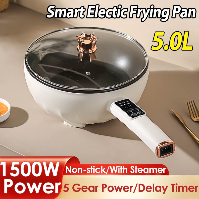 [Ready Stock]5L Electric Frying Pan 1500W Electric Cooker 8 Gears All-In-One Wok Smart Multifunctional Electric Cooker