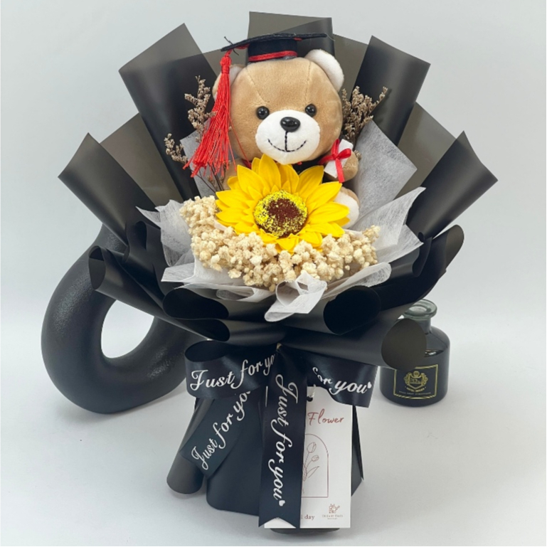 Soap Flower Bouquet Soap Sunflower Graduation Flower Bouquet 1 Stalk with Graduation Bear for Graduation Convocation