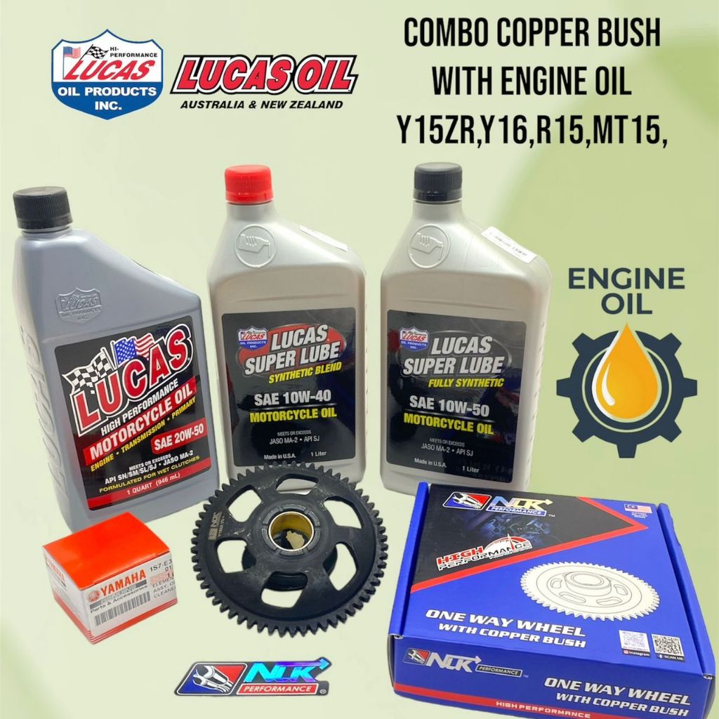 LUCAS ENGINE OIL COMBO SET WITH COPPER BUSH Y15ZR , Y16 , R15 , MT15 100% ORIGINAL