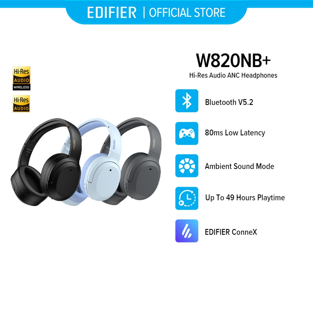 Edifier W820NB/NB Plus -43dB Noise Cancellation Wireless Headphones - Bluetooth | Hi-Res Audio | Edifier Connect