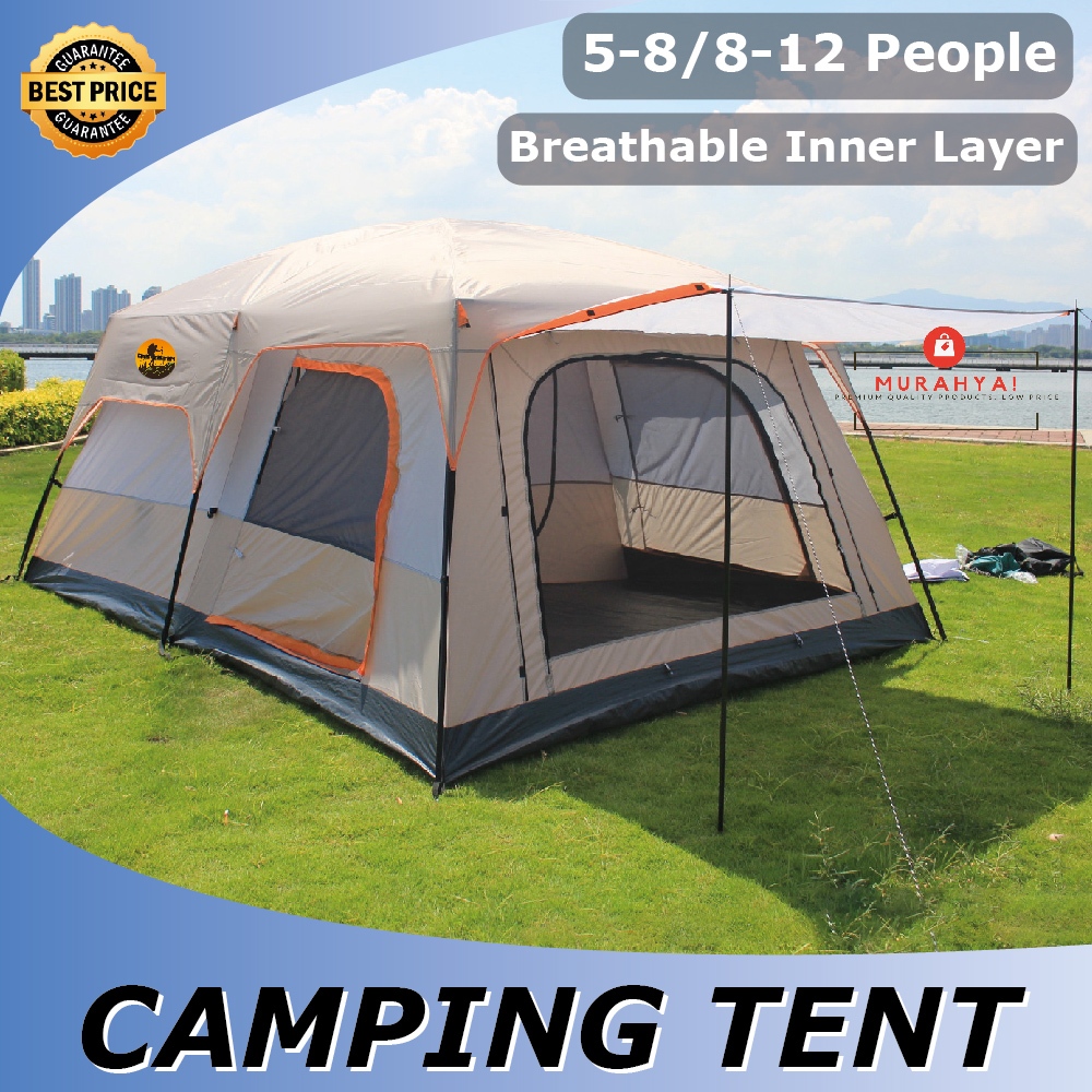 Khemah camping tent besar waterproof Kemah murah Outdoor family large 5 8 12 persons 2 rooms Double layer large tent