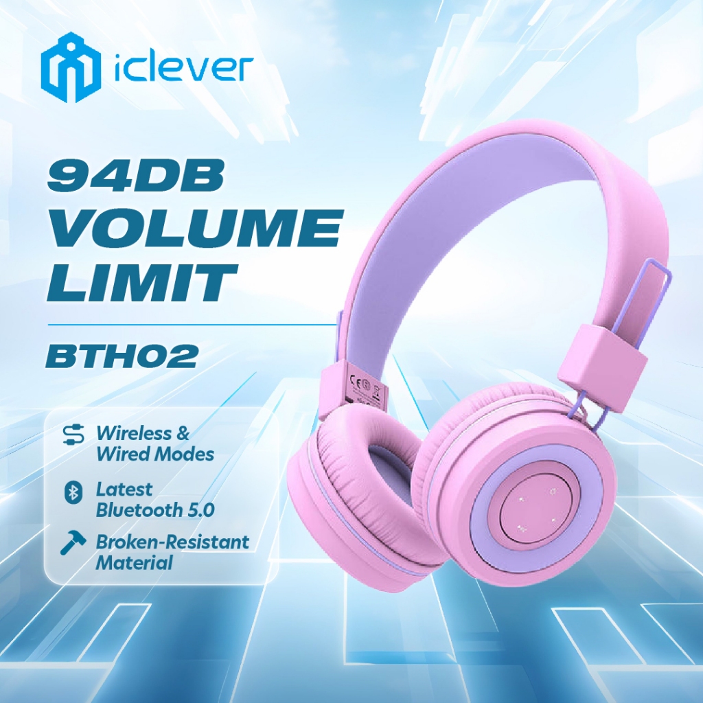 iClever Kids Bluetooth Headphones, BTH02 Kids Headphones with MIC, 22H Playtime, Bluetooth 5.0 & Stereo Sound, Foldable