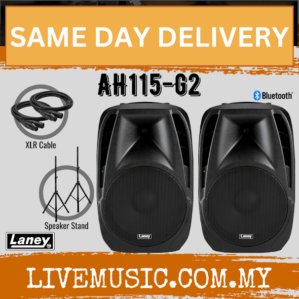 Laney AH115-G2 Audiohub Venue 2-Way Active Speaker System w/Speaker Stand And Mic Cable ,Each / Pair (AH115G2/AH 115 G2)