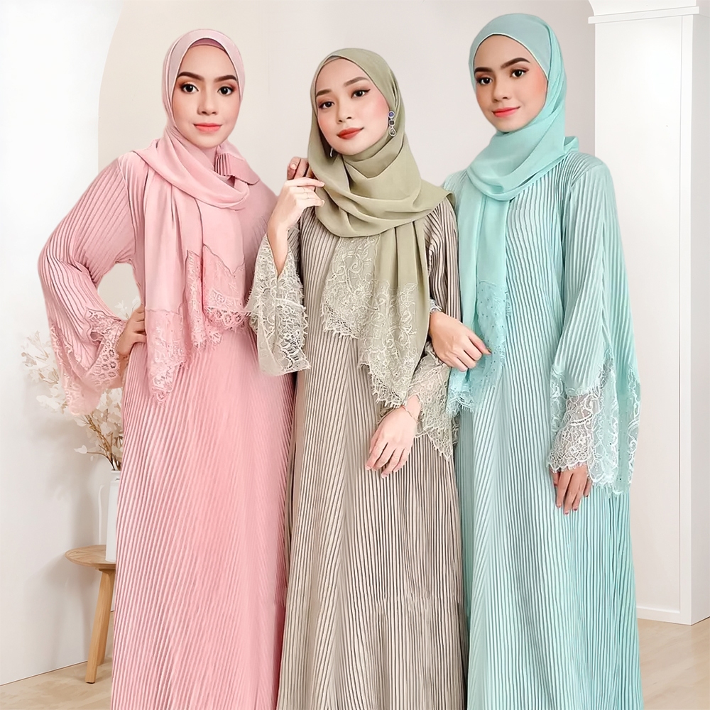 Abaya pleated Allium dresses lace sleeves ABAYAS Muslim Jubah Muslimah Cantik abaya Premium baju raya Dubai Plus Size